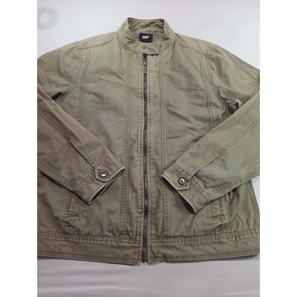 Max Casual Jacket Mens Large Olive Green Full Zip Cotton Twill Mock Neck Field